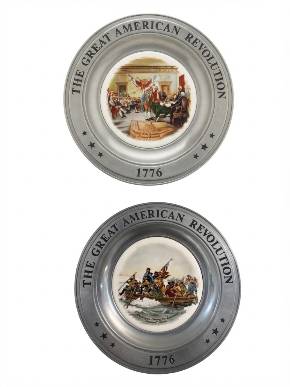 Vintage Silver and Multi-Color Great American Revolution Decorative Plates